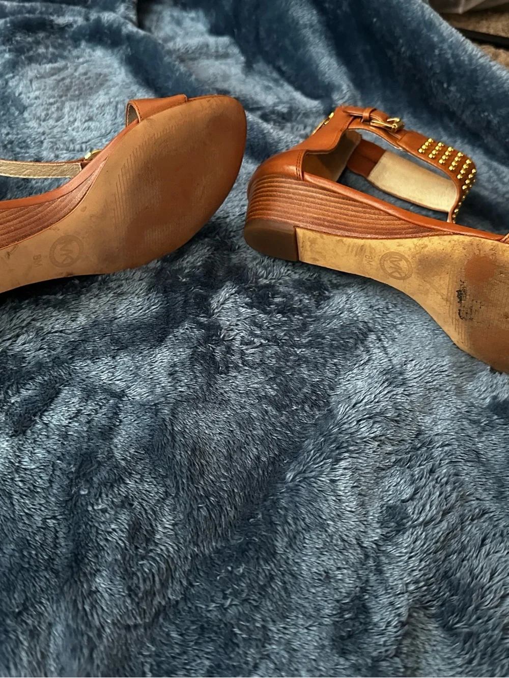 Michael Kors Cognac Leather Studded Ankle-Strap Sandals
